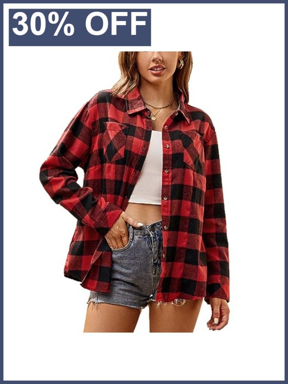 Flannel Shirt Women Long Sleeve Button Down Plaid Casual Tops Cotton Blend